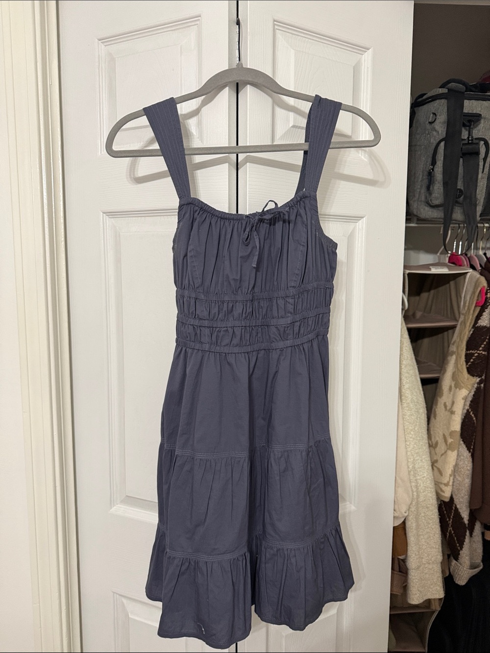 Aritzia Grey Blue Smocked Tiered Sundress SZ medium- good condition
